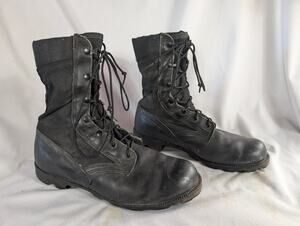 Ro-Search Combat Boots Mens 9.5 W Black Leather Military Tactical Lug Sole Shoes